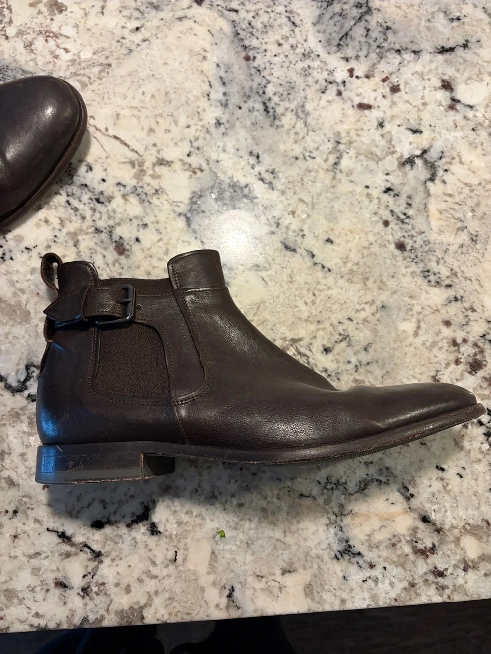 Vince Dark Brown Leather Chelsea Boots with Side Buckle
